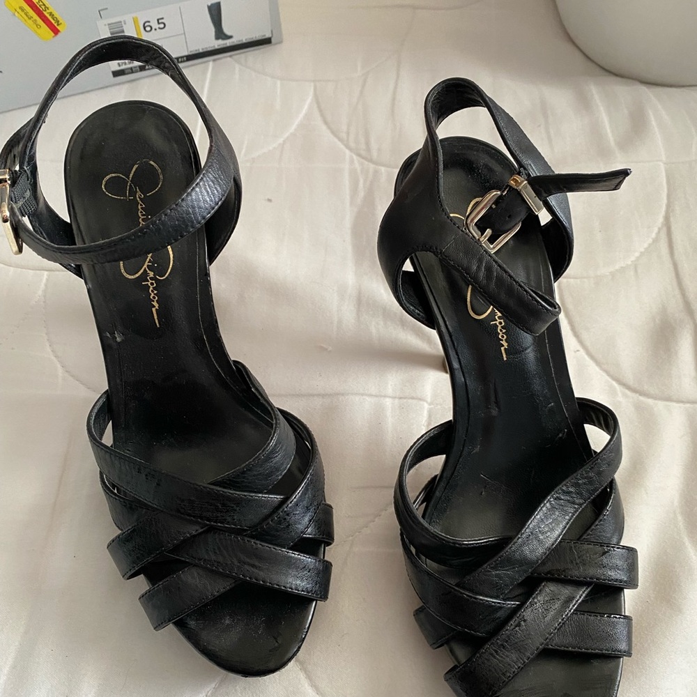 Jessica Simpson Black Leather Strapped Heel